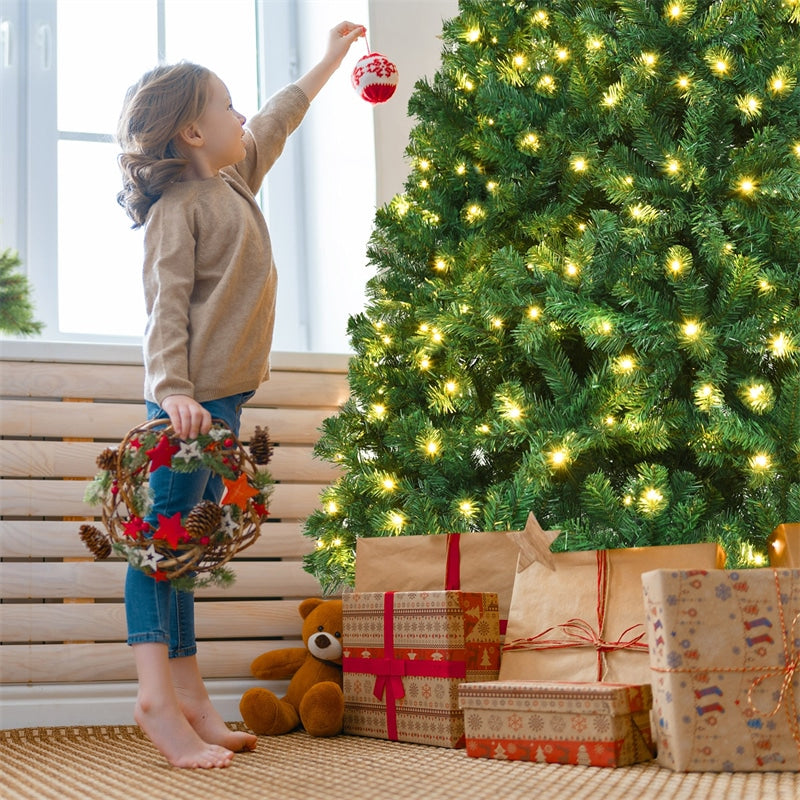 7.5FT Pre-Lit Hinged Spruce PVC Artificial Christmas Tree with 400 LED Lights