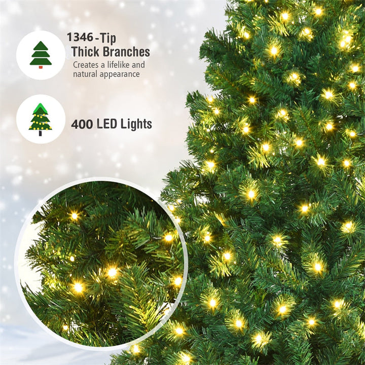 7.5FT Pre-Lit Hinged Spruce PVC Artificial Christmas Tree with 400 LED Lights