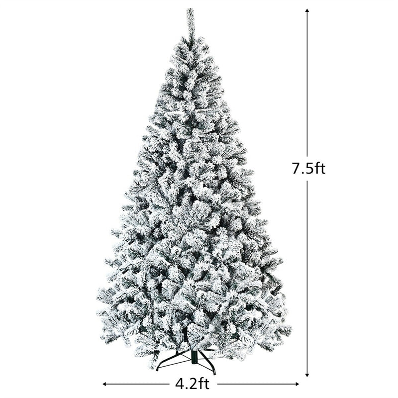 7.5FT Unlit Snow Flocked Wrapped Artificial Christmas Tree with 1010 PVC Branch Tips