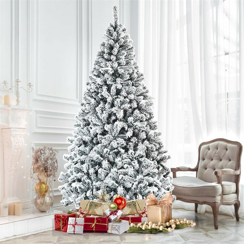 Xmas Tree 7.5FT Unlit Snow Flocked Wrapped Artificial Christmas Tree with 1010 P ...