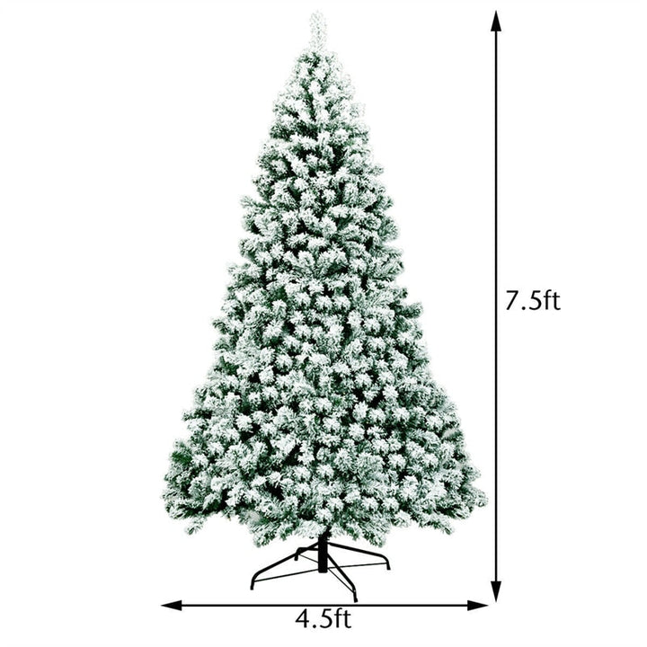 7.5ft Pre-Lit Snowy Artificial Christmas Tree Flocked Xmas Tree with 550 LED Lights &amp; Metal Stand for Holiday Decoration