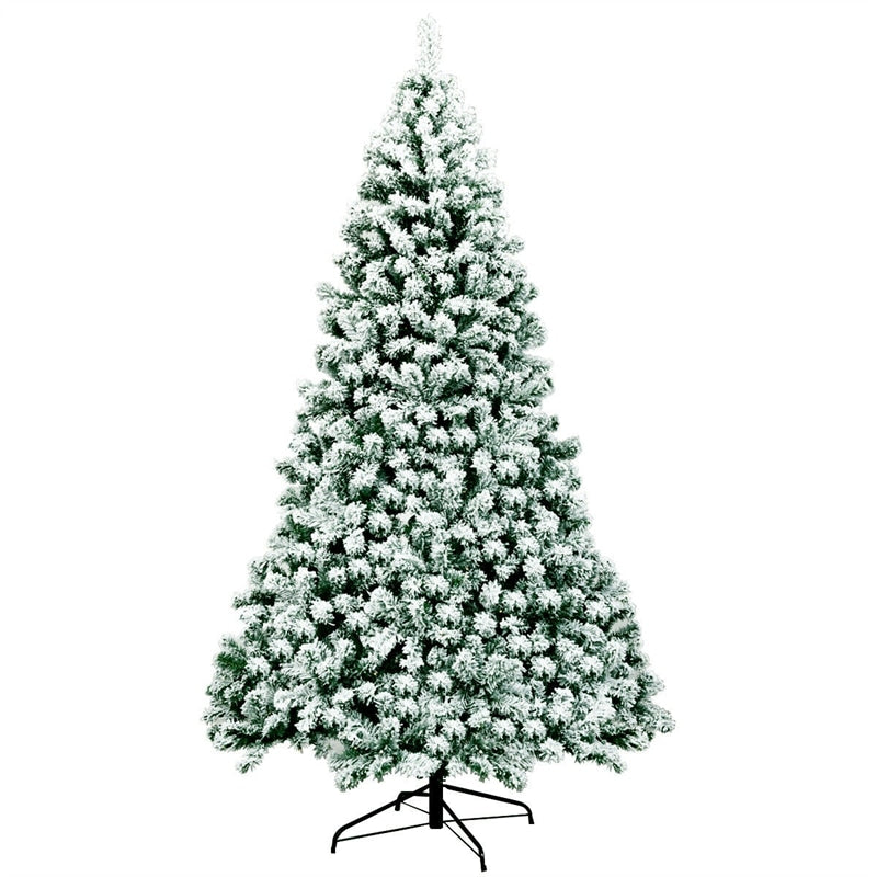 7.5ft Pre-Lit Snowy Artificial Christmas Tree Flocked Xmas Tree with 550 LED Lights &amp; Metal Stand for Holiday Decoration