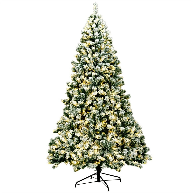 7.5ft Pre-Lit Snowy Artificial Christmas Tree Flocked Xmas Tree with 550 LED Lights &amp; Metal Stand for Holiday Decoration