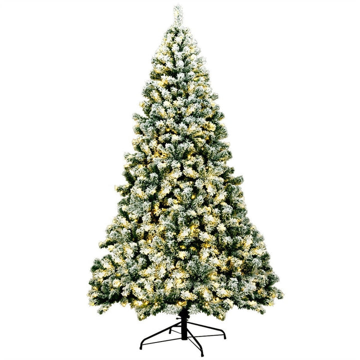 7.5ft Pre-Lit Snowy Artificial Christmas Tree Flocked Xmas Tree with 550 LED Lights &amp; Metal Stand for Holiday Decoration