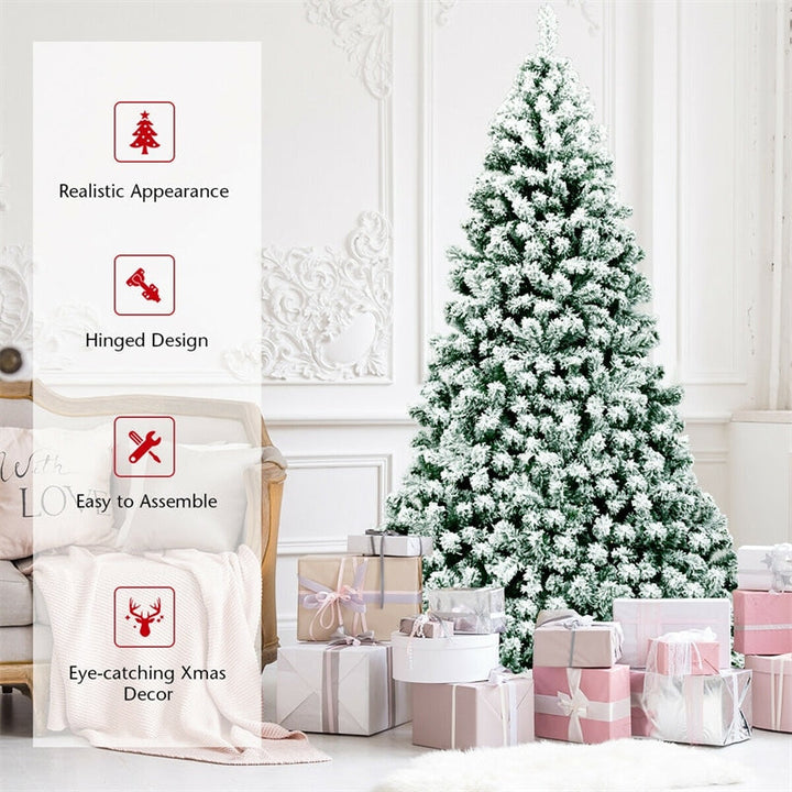 7.5ft Pre-Lit Snowy Artificial Christmas Tree Flocked Xmas Tree with 550 LED Lights &amp; Metal Stand for Holiday Decoration