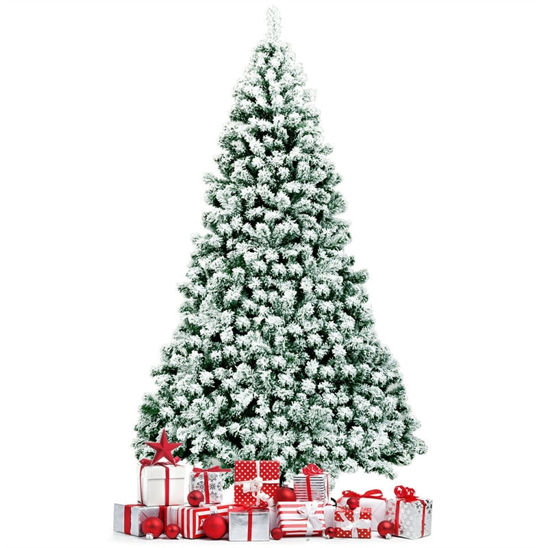 7.5ft Pre-Lit Snowy Artificial Christmas Tree Flocked Xmas Tree with 550 LED Lights &amp; Metal Stand for Holiday Decoration