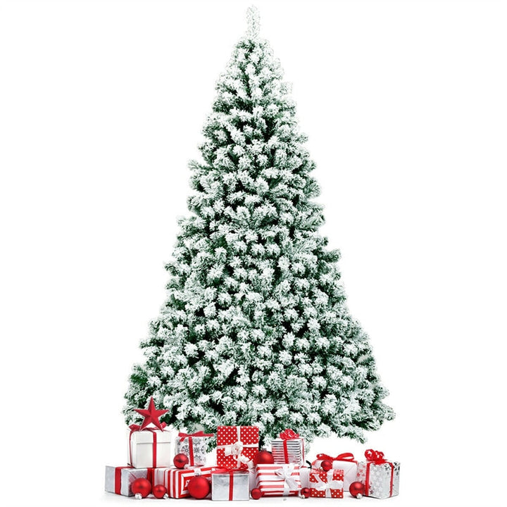 7.5ft Pre-Lit Snowy Artificial Christmas Tree Flocked Xmas Tree with 550 LED Lights &amp; Metal Stand for Holiday Decoration