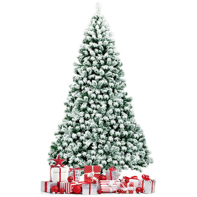 7.5ft Pre-Lit Snowy Artificial Christmas Tree Flocked Xmas Tree with 550 LED Lights & Metal Stand for Holiday Decoration