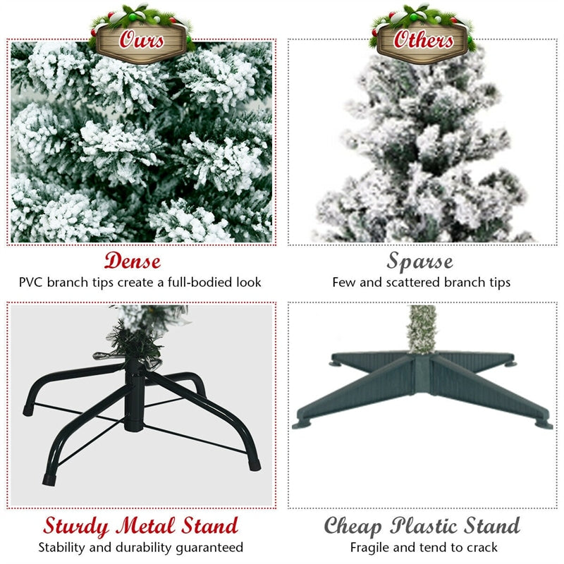 7.5ft Pre-Lit Snowy Artificial Christmas Tree Flocked Xmas Tree with 550 LED Lights &amp; Metal Stand for Holiday Decoration