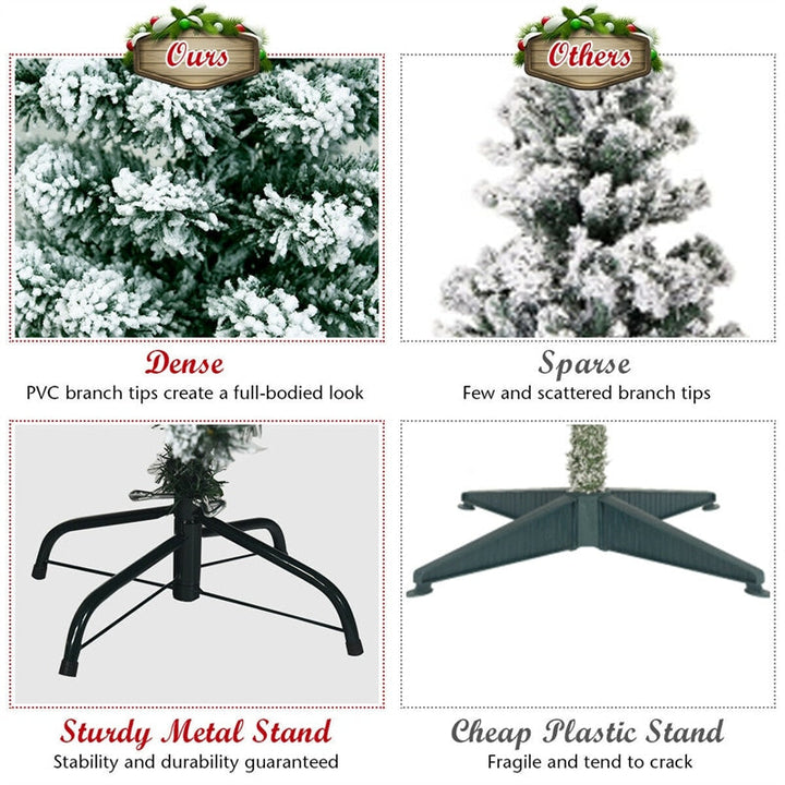 7.5ft Pre-Lit Snowy Artificial Christmas Tree Flocked Xmas Tree with 550 LED Lights &amp; Metal Stand for Holiday Decoration