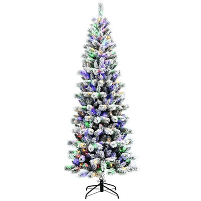 7.5ft Pre-lit Snow Flocked Christmas Tree with LED Lights and Remote Controller