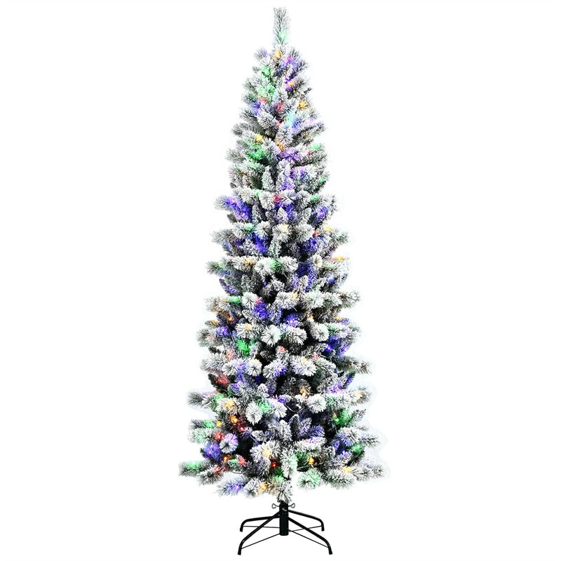 7.5ft Pre-lit Snow Flocked Christmas Tree with LED Lights and Remote Controller