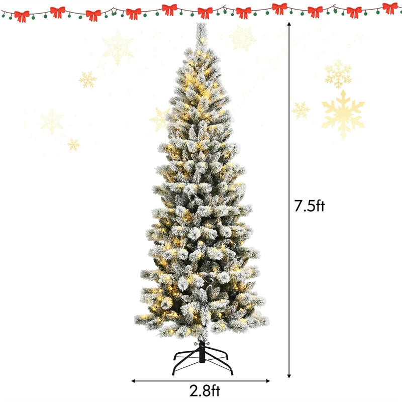 7.5ft Pre-lit Snow Flocked Christmas Tree with LED Lights and Remote Controller