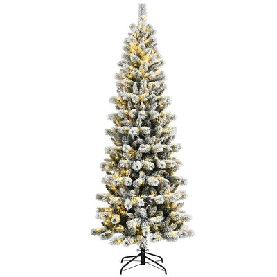 7.5ft Pre-lit Snow Flocked Christmas Tree with LED Lights and Remote Controller