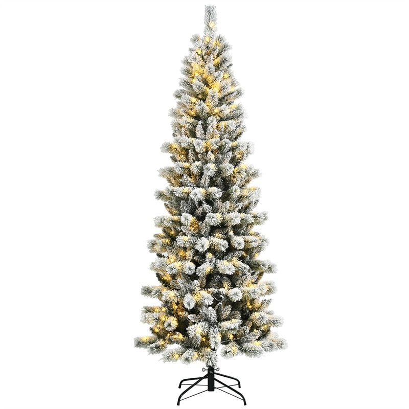 7.5ft Pre-lit Snow Flocked Christmas Tree with LED Lights and Remote Controller