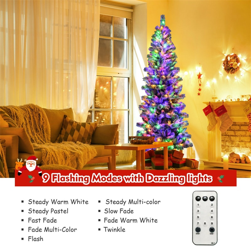 7.5ft Pre-lit Snow Flocked Christmas Tree with LED Lights and Remote Controller