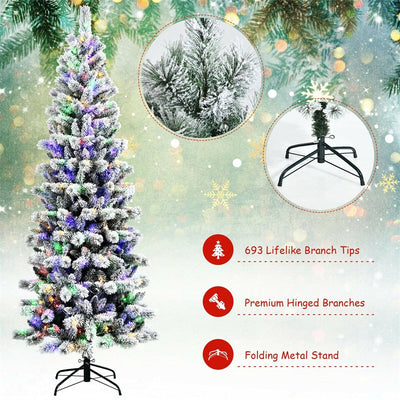 7.5ft Pre-lit Snow Flocked Christmas Tree with LED Lights and Remote Controller