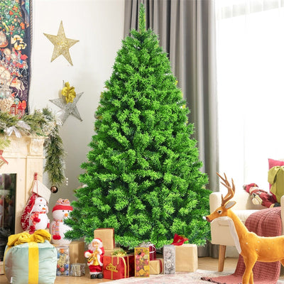 7.5ft Unlit Green Flocked Artificial Christmas Tree with Metal Stand