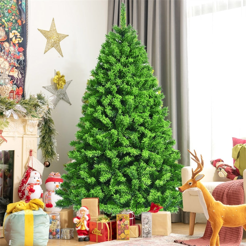 7.5ft Unlit Green Flocked Artificial Christmas Tree with Metal Stand