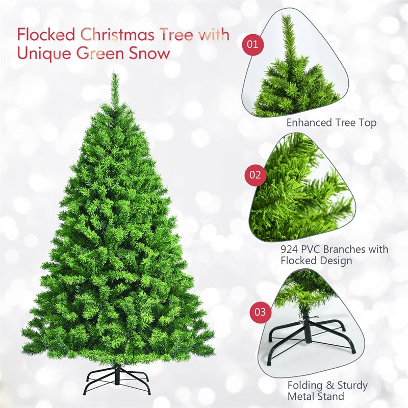 7.5ft Unlit Green Flocked Artificial Christmas Tree with Metal Stand