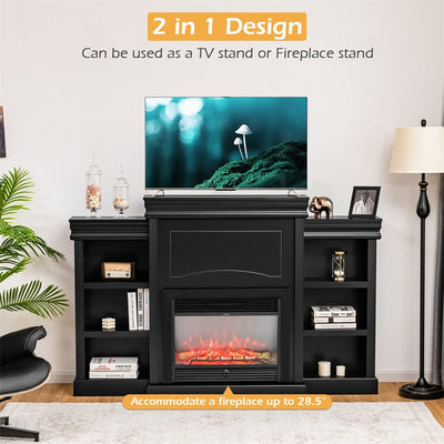 70 Inch Electric Fireplace Mantel TV Stand Media Entertainment Center with Side Book Shelves