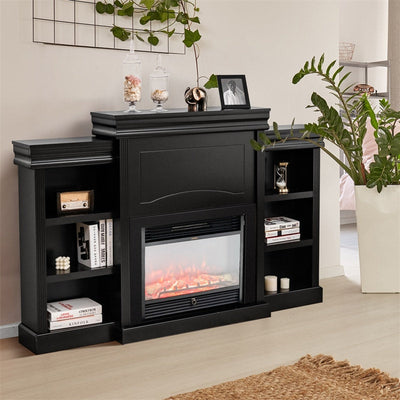 70 Inch Electric Fireplace Mantel TV Stand Media Entertainment Center with Side Book Shelves