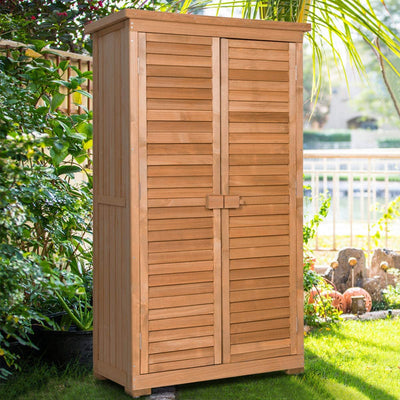 63" Outdoor Wooden Storage Shed Garden Tool Cabinet with Latch Detachable Shelves