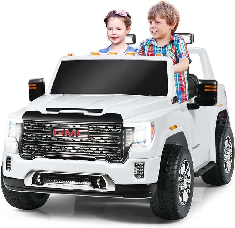 2 Seater Battery Powered GMC Kids Ride on Truck 12V Licensed Electric Car with Remote Control and Storage Box