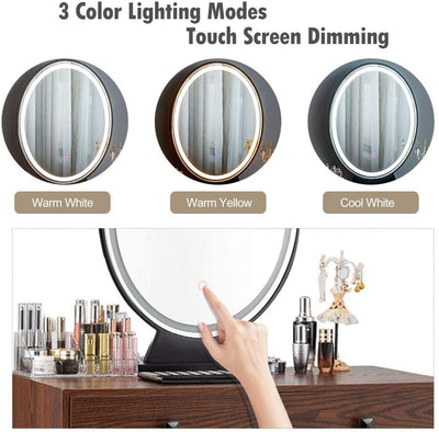 Vanity Table Set Makeup Dressing Desk with Touch Screen Adjustable Brightness Mirror and Cushioned Stool