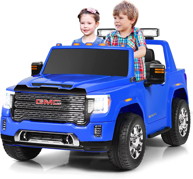 2 Seater Battery Powered GMC Kids Ride on Truck 12V Licensed Electric Car with Remote Control and Storage Box