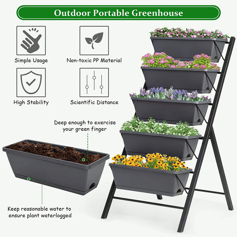 4Ft Vertical Raised Garden Bed 5 Tier Freestanding Elevated Planter Container Boxes with Water Drainage for Patio Balcony