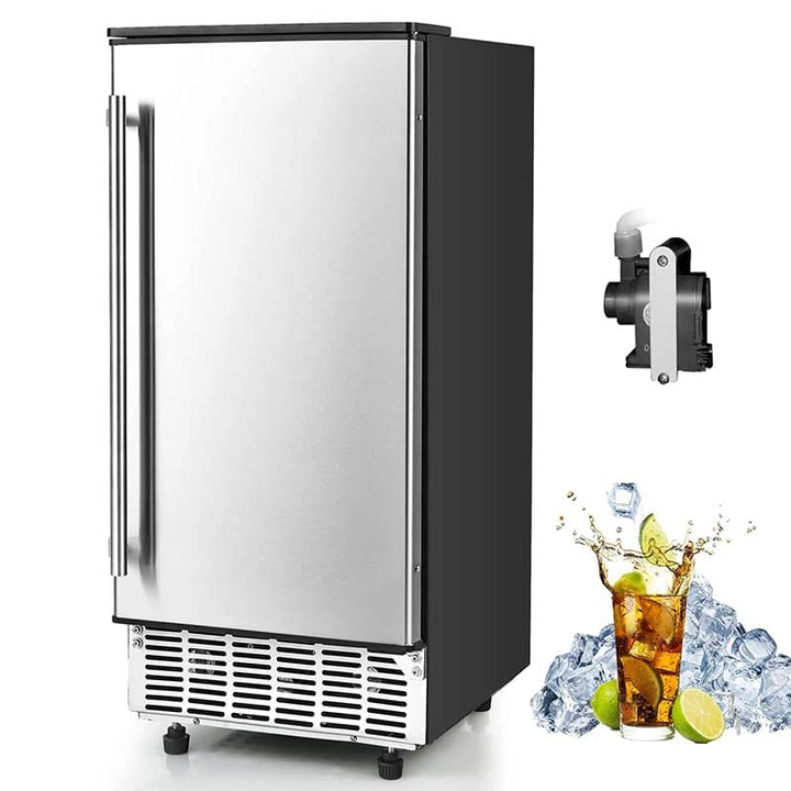 80LBS/24H Commercial Ice Maker with External Drain Pump and 25LBS Ice Bin