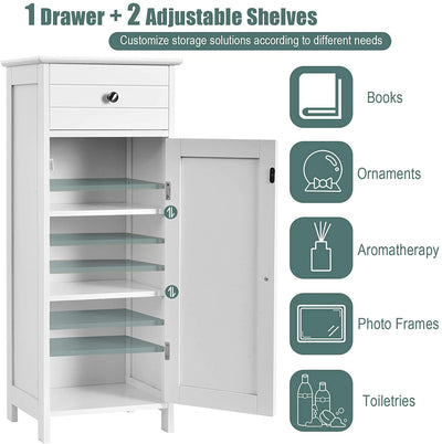 Floor Cabinet Free-Standing Wooden storage Organizer with Drawer and Shelf