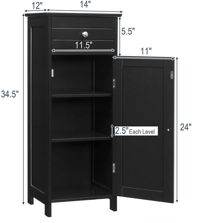 Floor Cabinet Free-Standing Wooden storage Organizer with Drawer and Shelf