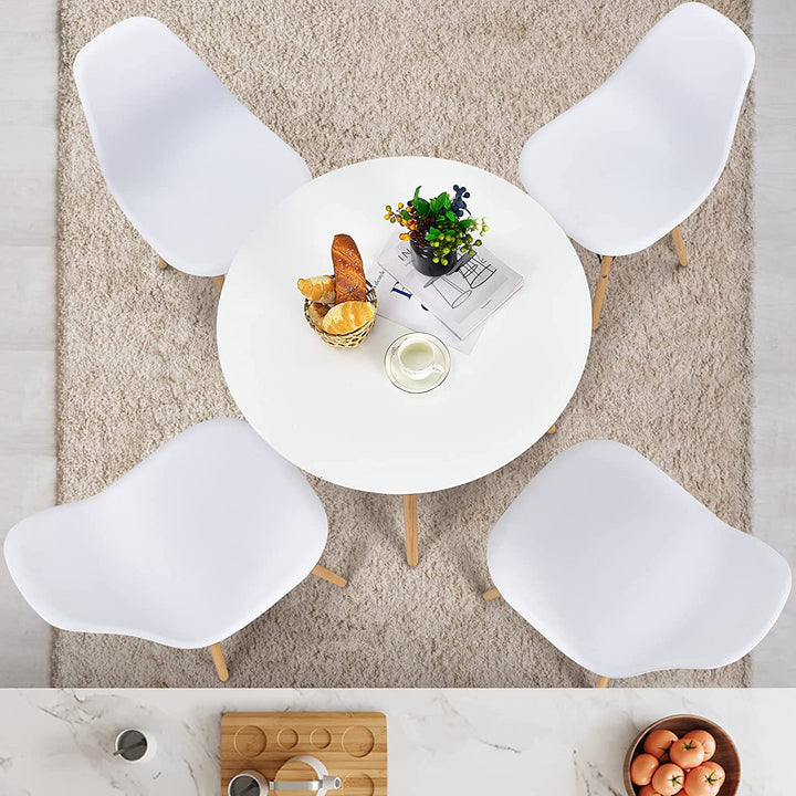 5 Pieces Modern Dining Table Set with Round Table and 4 White Chairs