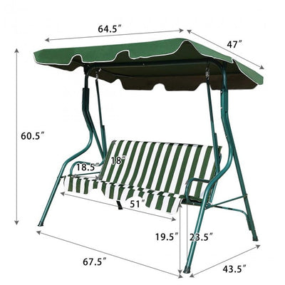 3 Seat Outdoor Patio Swing Chair Canopy Swing with Cushion and Steel Frame