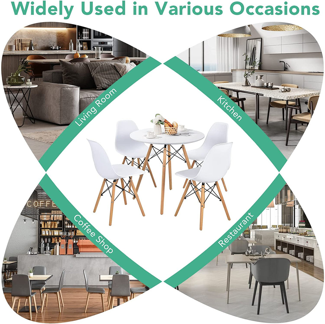 5 Pieces Modern Dining Table Set with Round Table and 4 White Chairs