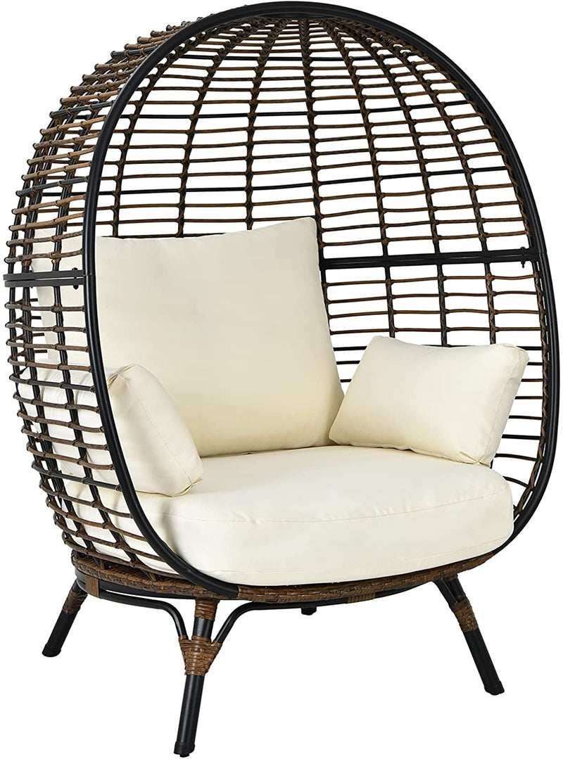 Oversized Outdoor Patio Rattan Egg Chair Wicker Lounge Chair Basket Chair with 4 Cushions