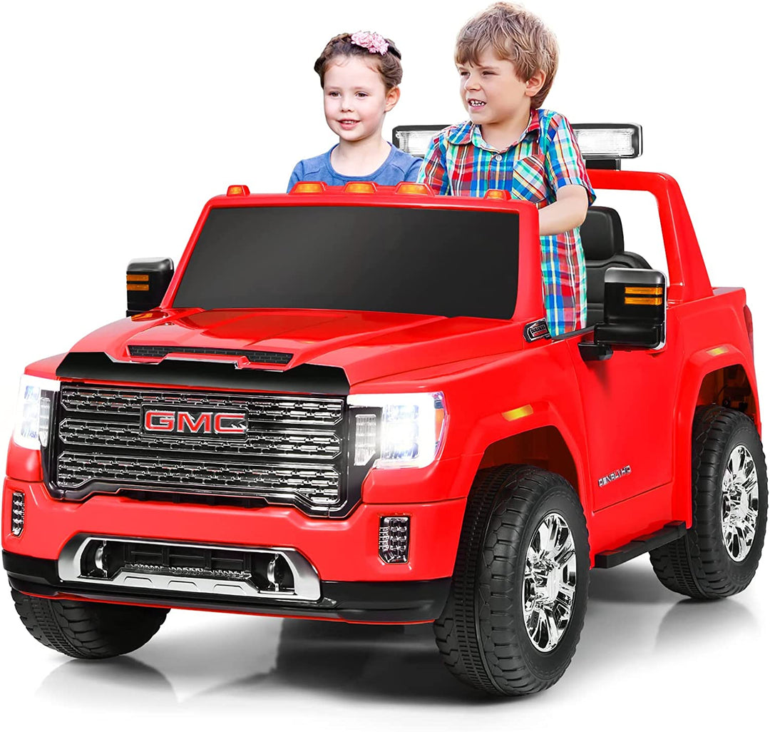 2 Seater Battery Powered GMC Kids Ride on Truck 12V Licensed Electric Car with Remote Control and Storage Box-Canada Only