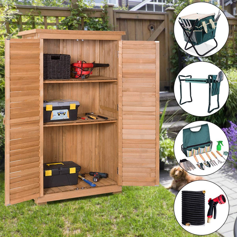 63" Outdoor Wooden Storage Shed Garden Tool Cabinet with Latch Detachable Shelves