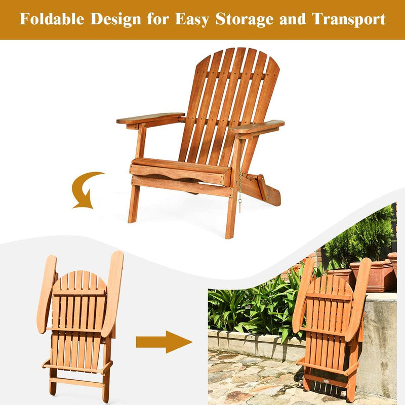 3 Pieces Foldable Wooden Adirondack Lounger Chair Set with Widened Armrest and Side Table
