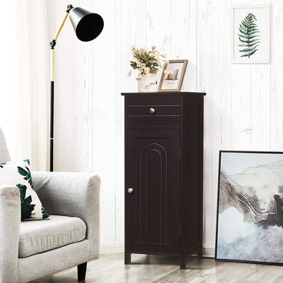 Floor Cabinet Free-Standing Wooden storage Organizer with Drawer and Shelf