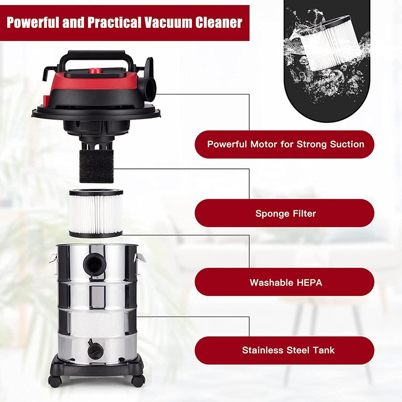 1200W 3-in-1 Portable Vacuum Cleaner with Dry Wet and Blowing Function for Garage Workshop Home