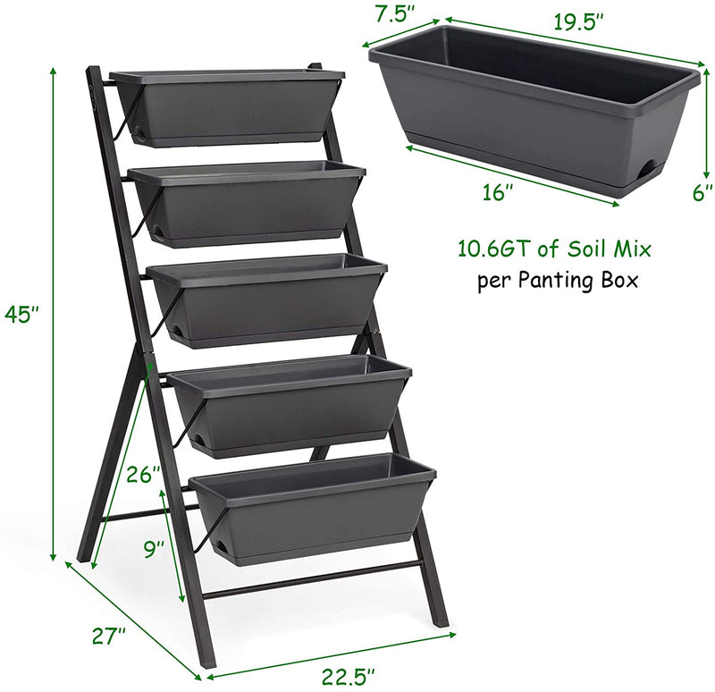 4Ft Vertical Raised Garden Bed 5 Tier Freestanding Elevated Planter Container Boxes with Water Drainage for Patio Balcony