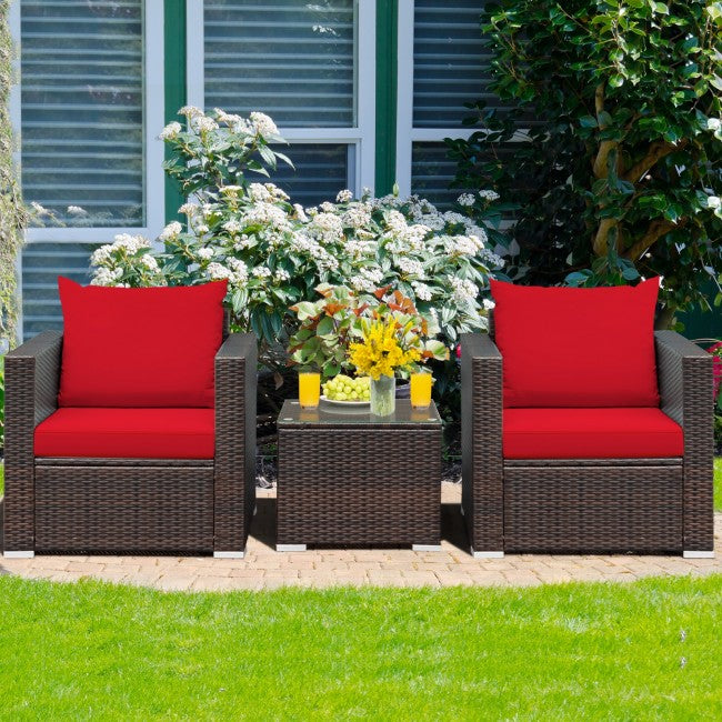 3 Pieces Patio Rattan Furniture Set Conversation Sofa Set with Cushion