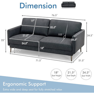 76.5 Inches Modern Fabric Sofa Couch Upholstered Loveseat with Cushion