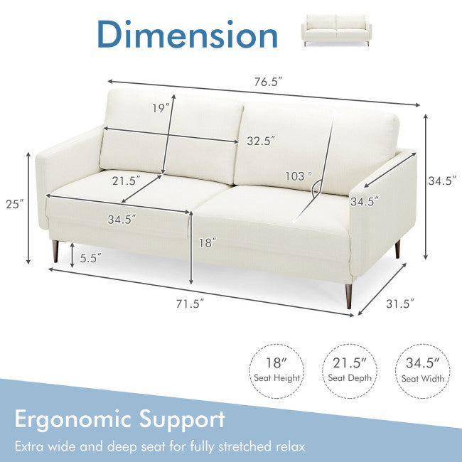 76.5 Inches Modern Fabric Sofa Couch Upholstered Loveseat with Cushion