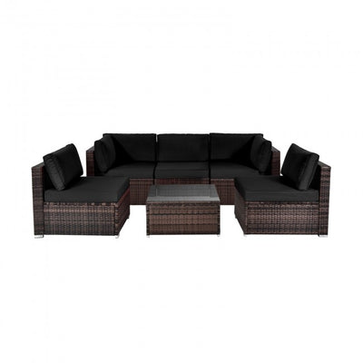 6 Pieces Outdoor Rattan Sectional Conversation Sofa Set Patio Furniture Set with Cushion and Table