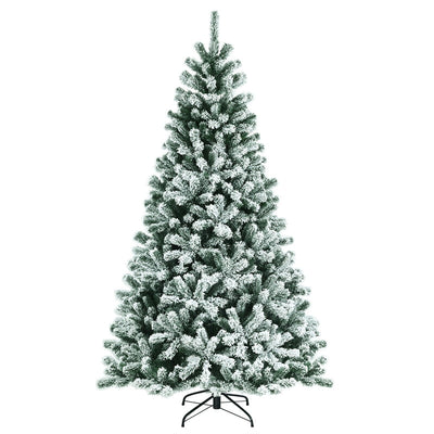 7FT Pre-Lit Snow-Flocked Hinged Christmas Tree with 1116 Branch Tips