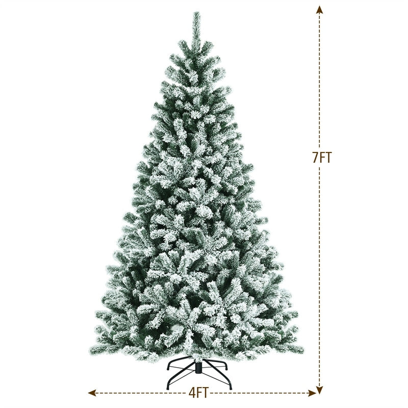 7FT Pre-Lit Snow-Flocked Hinged Christmas Tree with 1116 Branch Tips